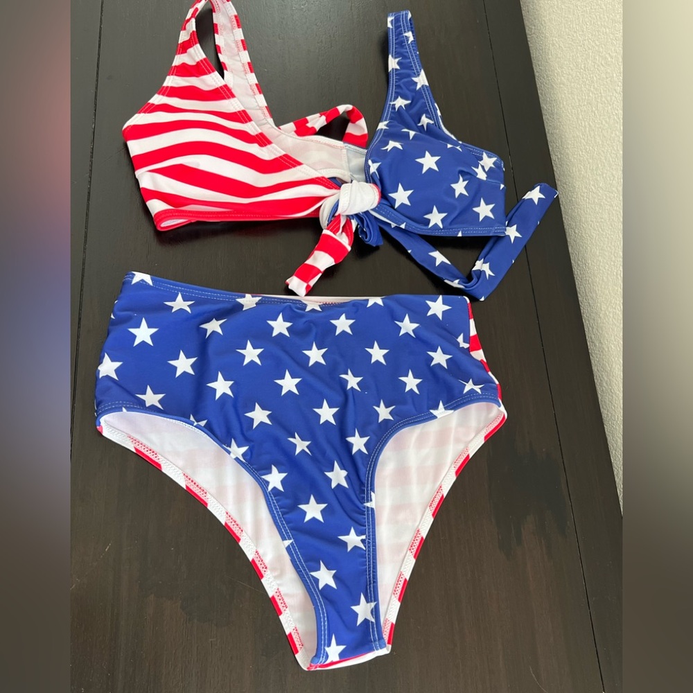 Stars & Stripes High-Waist Bikini Set - Blue & Red Size S